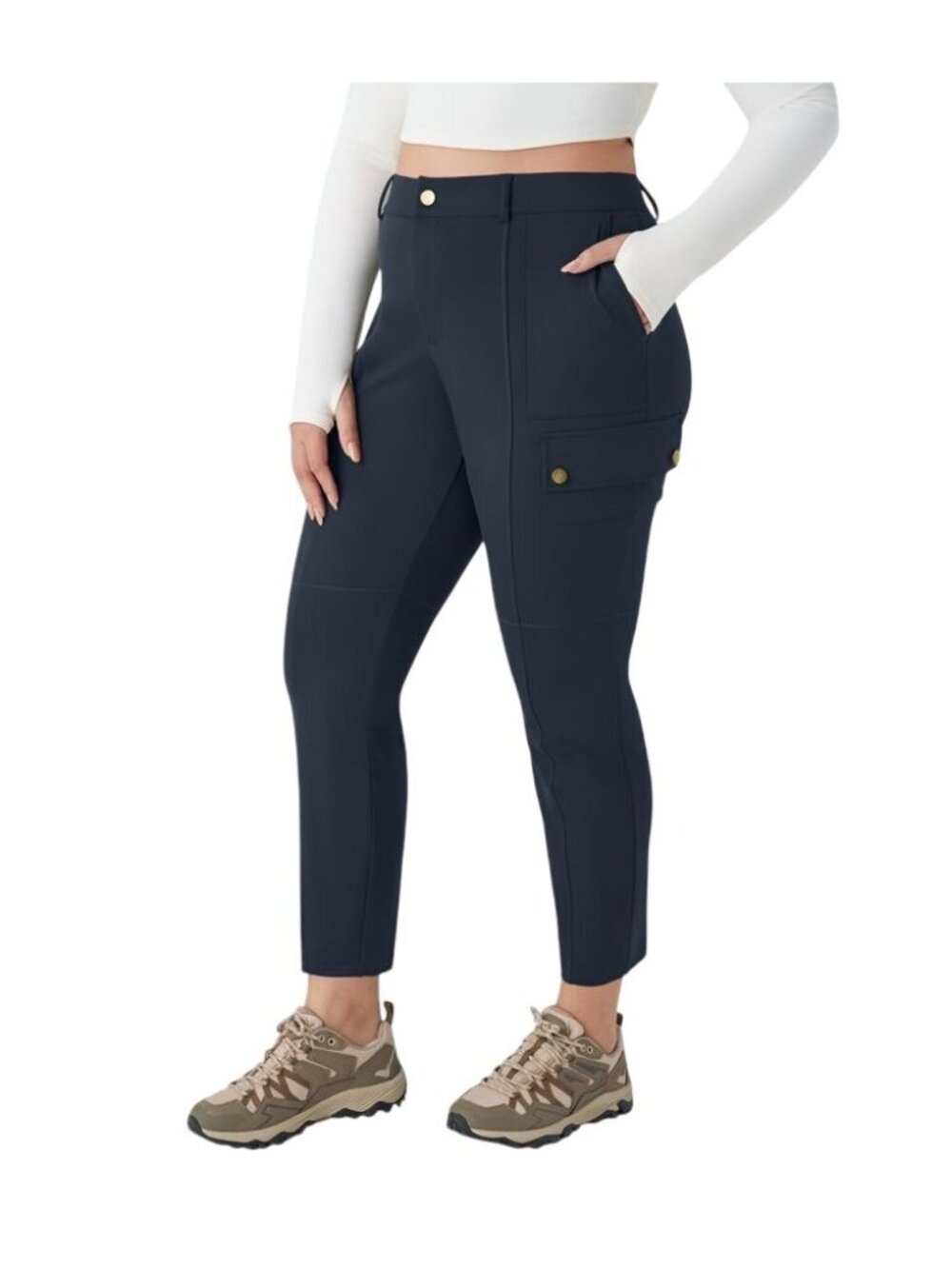 Navy DayStretch High Waisted Zipper Pockets Solid Slim Hiking Size M Cargo Pants - Picture 14 of 14
